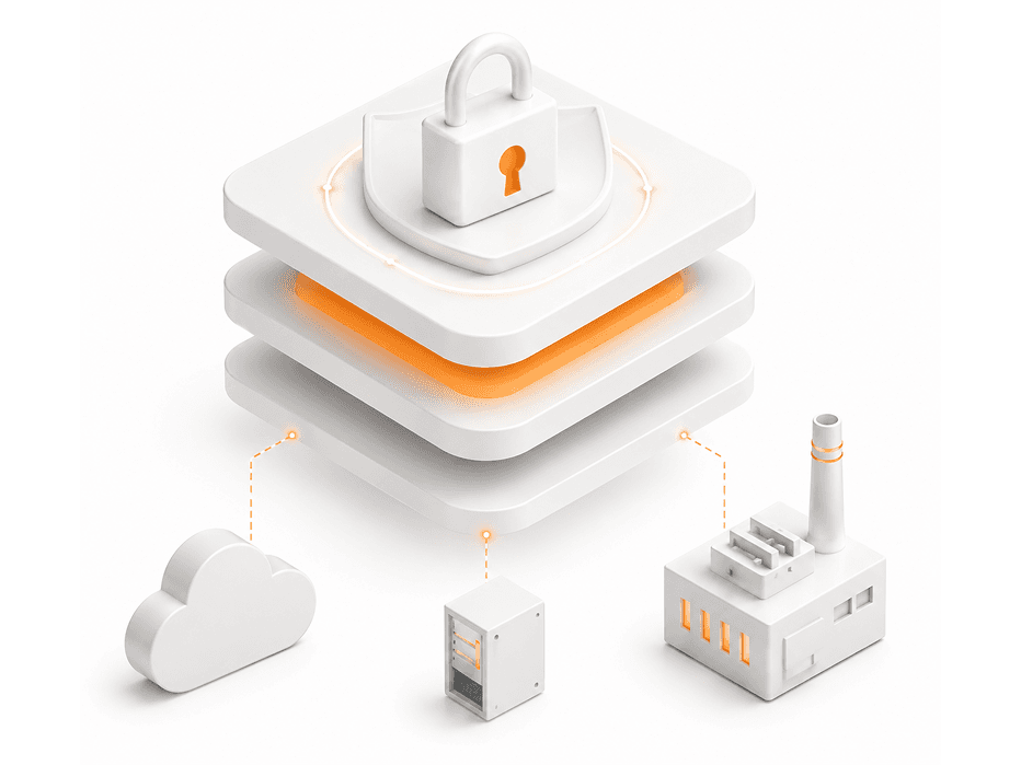 Cybersecure OT/IT — trust layer protecting plant, edge, and cloud