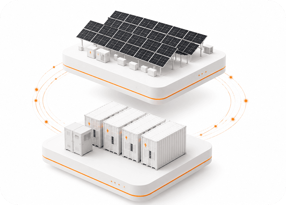 Digital Twin — live solar and BESS plant models connected by real-time data orbits