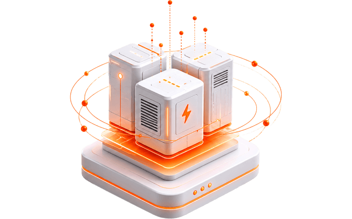 BESS Digital Twin — battery storage units with orbital data rings