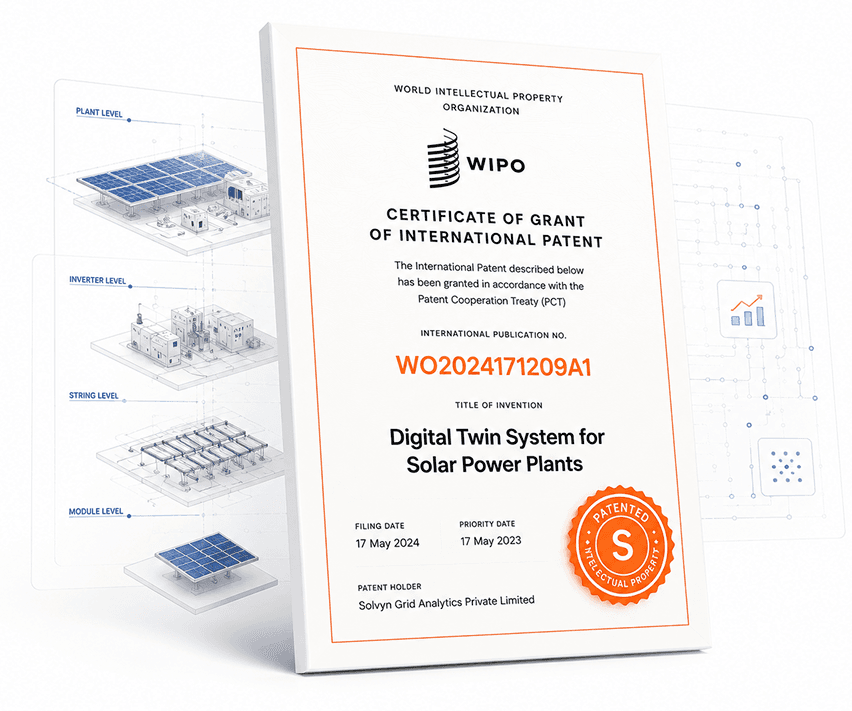 WIPO Certificate of Grant for Digital Twin System for Solar Power Plants, WO2024171209A1