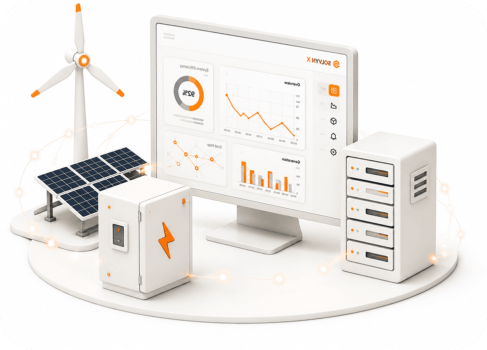 Solvyn operating system connecting wind, solar, storage, and control systems